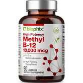 Biophix Methyl B-12 flacon avec gommes véganes goût cerise et énergie potentielle.