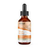 BIORAY Daily Belly Mend – flacon en train de verser, soutien digestif potentiel.