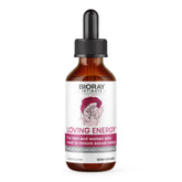 BIORAY Loving Energy bouteille et gouttes, potentiel soutien énergétique et bien-être matinal.