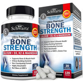 BioSchwartz Bone Strength – bouteille montrant la formule 9‑in‑1 pour soutenir les os et les articulations.