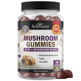 BioSchwartz Gommes champignons, flacon framboise, goût agréable et soutien potentiel de concentration.