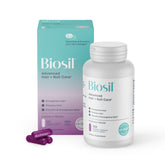 Biosil Advanced Hair + Nail Care : bouteille et étiquette, pratique pour la routine beauté.