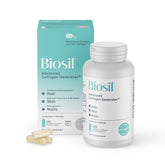 Biosil Collagen Generator - Bouteille visible soutenant peau lumineuse et cheveux forts