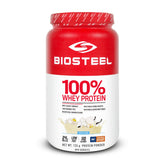 BIOSTEEL vanille emballage: emballage BIOSTEEL, poudre protéinée pratique pour la récupération après l'entraînement.