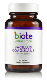 Biote Bacillus Coagulans, bouteille visible, soutien potentiel pour une digestion normale.