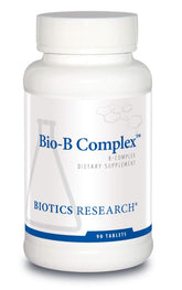 Biotics Research Bio B Complex, bouteille close-up montrant énergie potentielle et équilibre quotidien.