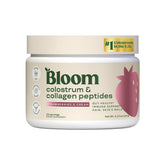 Bloom Nutrition colostrum bovin poudre fraise en bouteille, soutien immunitaire et digestion.