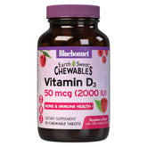 BlueBonnet EarthSweet D3 2000 UI – comprimé masticable, goût framboise, soutien potentiel des os et énergie quotidienne.