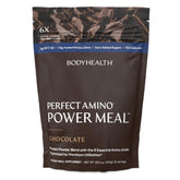 BodyHealth PerfectAmino Power Shake pack-shot chocolat noir démontrant le flacon et le sachet