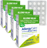 Boiron AllergyCalm: bouteille de gélules, soulagement potentiel des éternuements et yeux irrités.
