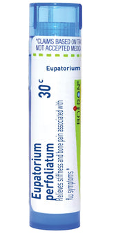 Boiron Eupatorium Perfoliatum pellets dans le tube, prise pratique en déplacement.