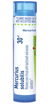 Boiron Mercurius Solubilis 30C, tube de granules, pratique à emporter pour gorge irritée