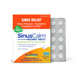 Boiron SinusCalm Tabs présente la bouteille et les comprimés fondants, pour un confort nasal.