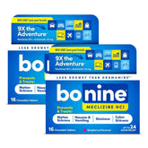 Bonine tablettes sans somnolence rouge framboise, soulagement rapide lors des trajets.