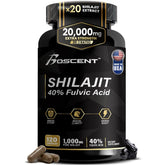 Boscent Shilajit Capsules – bouteille protégée offrant une énergie durable grâce à la source himalayenne.