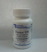 Breckenridge Ferrex 150, capsules de fer polysaccharide pour un apport quotidien potentiel en fer.