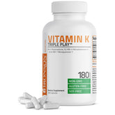 Bronson Vitamin K Triple Play — bouteille de gélules pour une utilisation quotidienne potentielle.