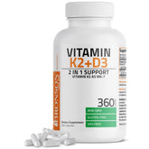 Bronson Vitamine K2 D3 — Bouteille de capsules, absorption potentielle du calcium