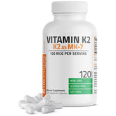 Bronson Vitamine K2 MK-7 100 µg en gélules, soutien potentiel à la répartition du calcium.