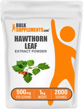 BulkSupplements poudre d'extrait feuille aubépine en bouteille, soutien potentiel au bien-être quotidien.