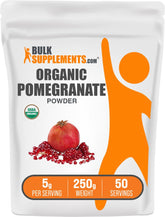 BulkSupplements Poudre de grenade biologique dans un pot, riche en antioxydants pour smoothies.