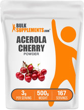 BulkSupplements Cerise d'Acérola Poudre, couleur vive, idéale pour un apport quotidien.