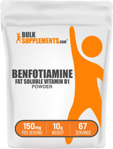 Benfotiamine BulkSupplements en poudre dans une bouteille, soutien potentiel au bien-être quotidien.