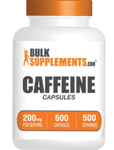 Gélules BulkSupplements Caféine 200 mg dans leur boîte, énergie prête à l'emploi au quotidien.