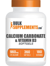 BulkSupplements Calcium D3 en bouteille, gélules faciles à avaler pour le soutien nutritionnel quotidien.