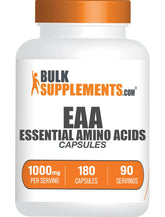 BulkSupplements EAA capsules – bouteille ouverte prête à l'entraînement, pratique et rapide.