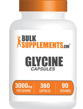 Glycine Bulksupplements – bouteille claire avec capsules, soutien général du bien-être.