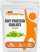 BulkSupplements isolat protéine soja — la bouteille est visible et idéale pour des shakes protéinés.
