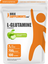 Bulksupplements L-Glutamine poudre flacon pomme verte acidulée, pratique après entraînement.