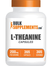 BulkSupplements L-théanine 200 mg, bouteille de capsules, favorise le bien-être.