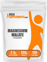 Bulksupplements Magnesium Malate en poudre, bouteille pratique pour votre routine quotidienne.