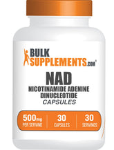 Bulksupplements NAD Capsules, bouteille 500 mg offrant un soutien potentiel à l'énergie au quotidien.
