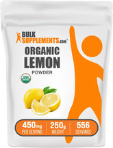 BulkSupplements Poudre de citron biologique dans son emballage, pour aromatiser et enrichir vos recettes.