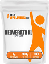 Bulksupplements Résveratrol Poudre – emballage clair et pratique pour une utilisation quotidienne.