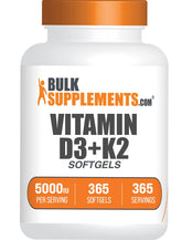 Bulksupplements Vitamine D3-K2, gélules molles 5000 UI pour le soutien immunitaire potentiel.