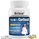 Bvlaue Cortisol 15in1 bouteille: soutien potentiel contre le stress et le sommeil réparateur.