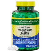 Calcium, Magnésium, Zinc Plus Vitamine D3 – Bouteille caplets, soutien potentiel des os et muscles.