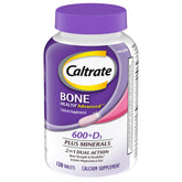 Caltrate 600 Plus D3 Plus Minéraux : bouteille montrant le complément pour soutenir la solidité des os.