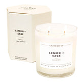 Calyan Bougie Citron-Sauge, 2 mèches, grand verre, parfum durable.