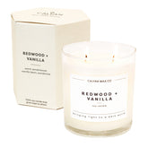 Calyan Wax Co Redwood et Vanilla, bougie à deux mèches, ambiance chaleureuse.
