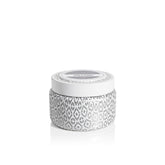 Capri Blue Volcano Travel Tin blanc et argent pour salon moderne.