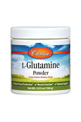 Carlson L-Glutamine en poudre dans bouteille, soutien potentiel à la récupération musculaire