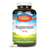 Carlson Magnésium 350 mg — bouteille avec gélules, soutien potentiel du système cardiovasculaire.