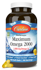 Carlson Maximum Omega 2000 – bouteille gélules citronnées, soutien potentiel à la vitalité quotidienne