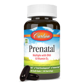 Carlson Prenatal – bouteille de capsules, soutien potentiel à la grossesse et au développement.