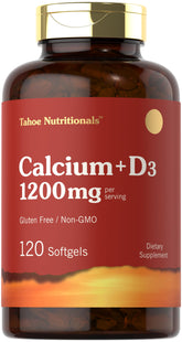Flacon Carlyle Calcium 1200 mg avec D3, gélules molles faciles à avaler.
